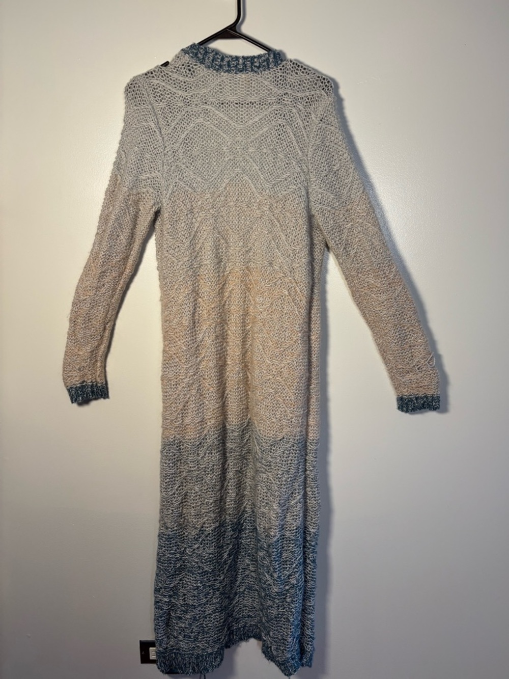 Anthropologie Long Maxi Ombre Open-Front Cardigan — Blue, Beige, Cream - Picture 3 of 3